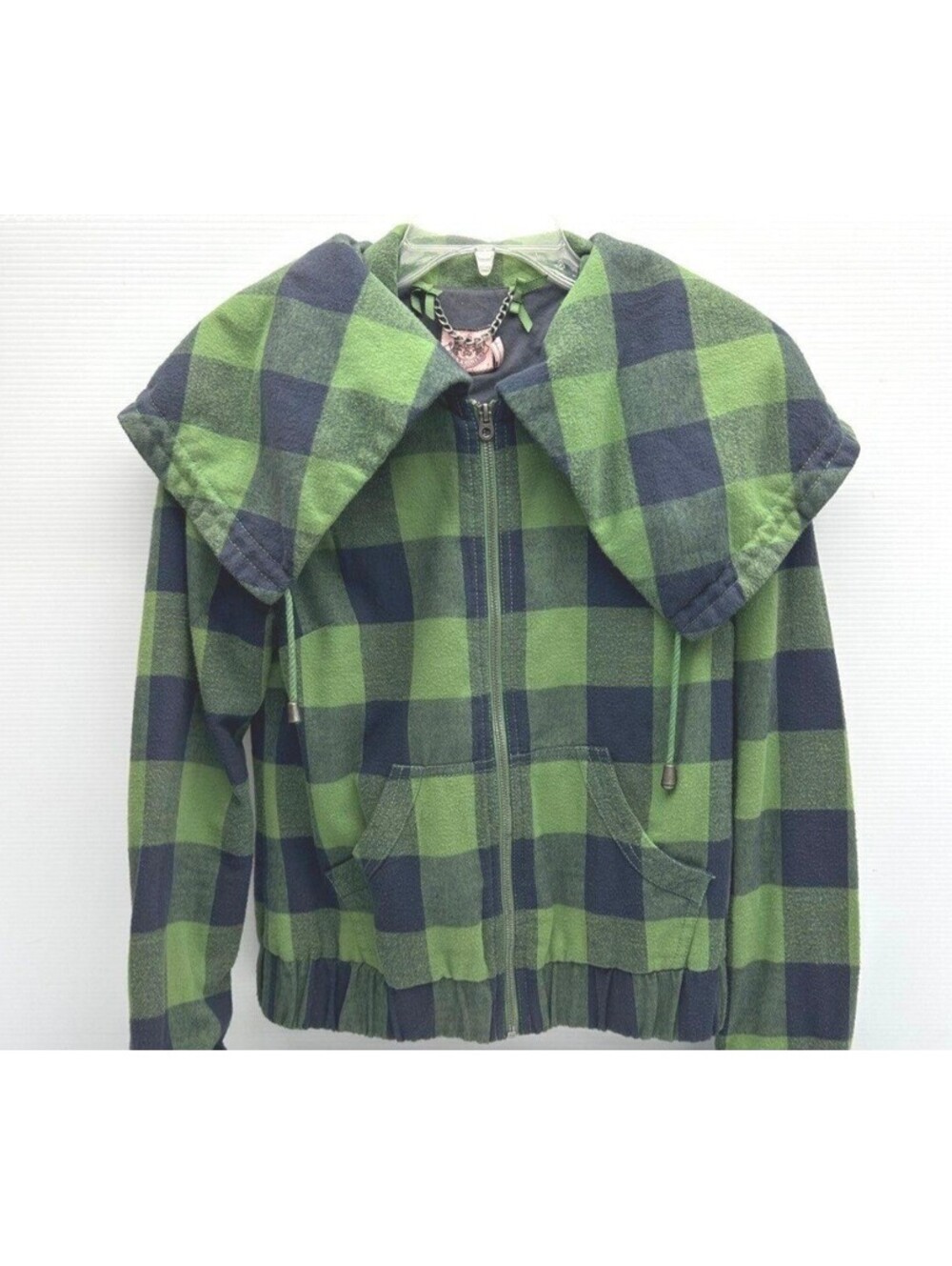 NWT Juicy Couture Green Buffalo Plaid Flannel Convertible Collar Jacket - Size S